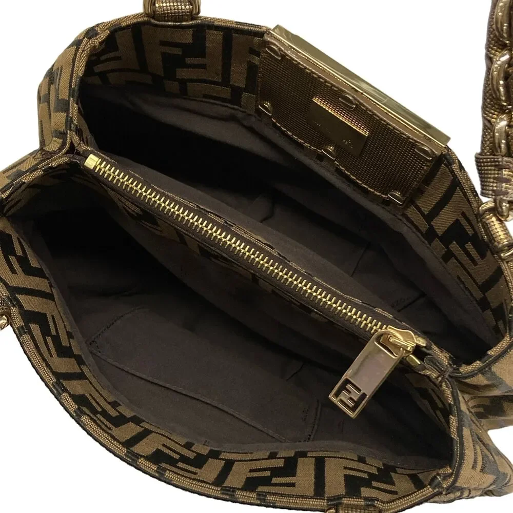 Fendi Mia/Zucca Handbag 8BR615 Black Gold Jacquard Leather